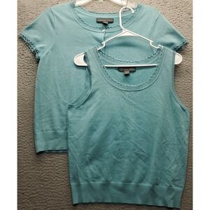 Josephine Chaus 2 Piece Set Cardigan & Sweater Vest Women L/XL Blue Button Front